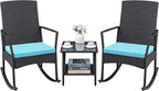 Greesum 3 Pieces Patio Furniture Set Outdoor Wicker Rocking Chairs with Glass Coffee Table for Garden Backyard Porch Poolside, Blue by BuynowfromGreesum