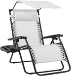Best Choice Products Folding Zero Gravity Outdoor Recliner Patio Lounge Chair w/Adjustable Canopy Shade, Headrest, Side Accessory Tray, Textilene Mesh - Snow/Black by BestChoiceProducts