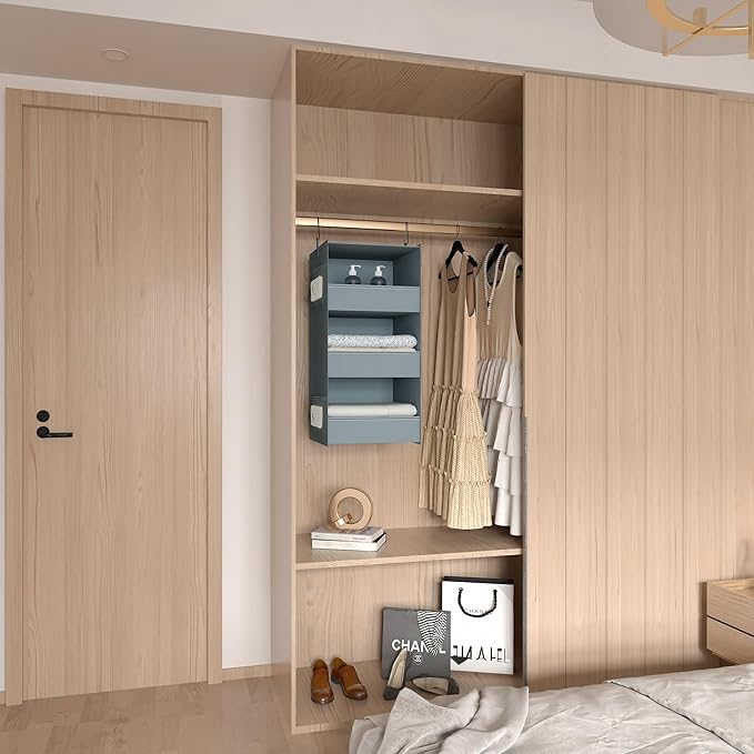 3-Shelf Hanging Closet Organizer and Storage, Foldable Hanging Closet Shelves - Image 2