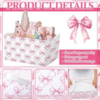 4 Pcs Pink Bow Storage Basket for Gifts Collapsible Girls Coqutte Pink Storage - Image 3