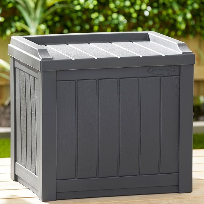 Suncast Small Deck Box Storage w/ Bench Seat for Indoor & Outdoor Use, 22 Gal., Cyberspace - Image 8