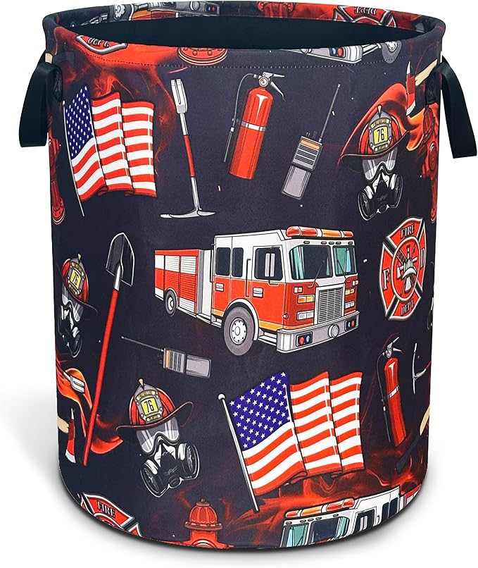 Fire Truck Fireman Laundry Basket Firefighters Oxford Cloth Laundry Hamper by Unknown