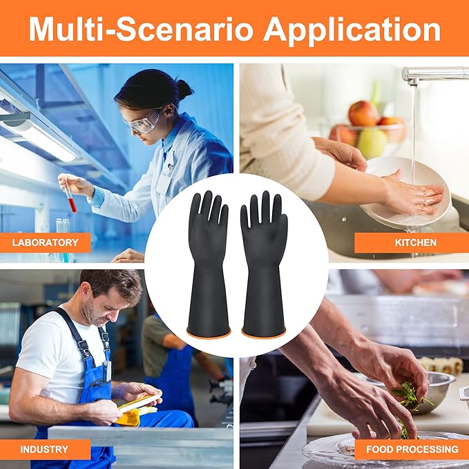 14" XL Size Latex Chemical Resistant Gloves, Reusable Heavy Duty Long Rubber - Image 6