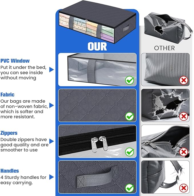 Under Bed Storage Containers, 6 Pack Blanket Storage Bags, Collapsible Storage - Image 6