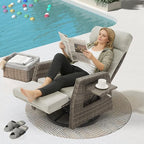 Adjustable Outdoor Recliner Chair with Independent Backrest & Footrest, Patio Swivel Recliner Chair, Wicker Reclining Patio Chair w/Flip-Up Table, Air Pump 155° Lay Flat Chaise Lounge, Gray - Image 3