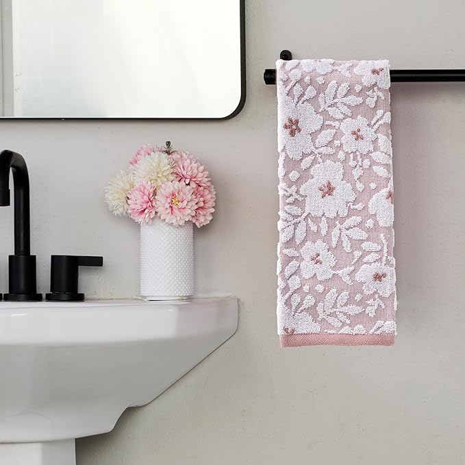 SKL Home Floral Jacquard 100% Cotton 2pc Hand Towel Set, Reversible & Decorative - Image 3