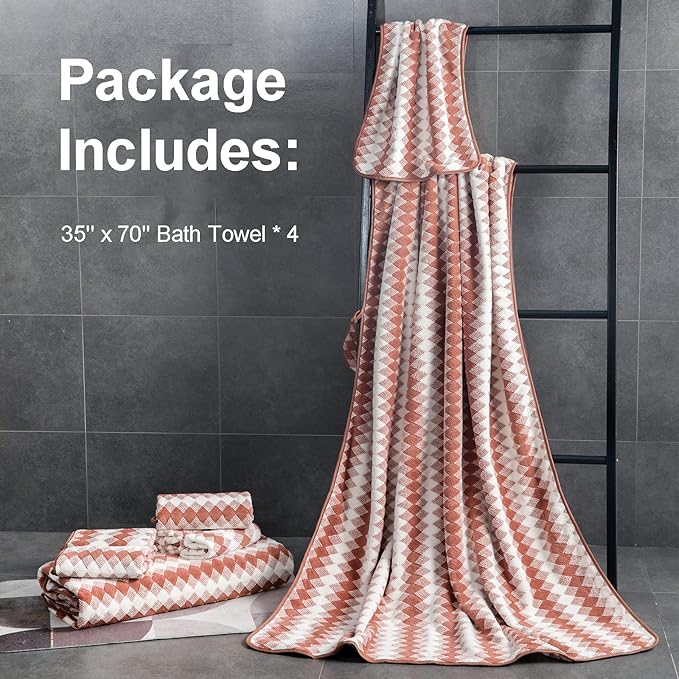 Bath Towel Set 4 Pack-35x70 Towel, Extra Large Bath Sheet Ultra Soft Bathroom - Image 4