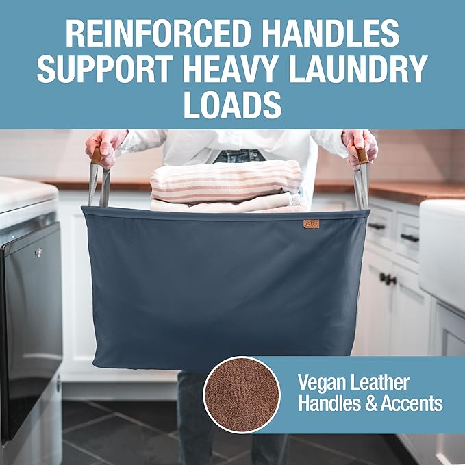 CleverMade Collapsible Laundry Basket LUXE 2 Pack – 60 L Foldable Cotton Blend - Image 4
