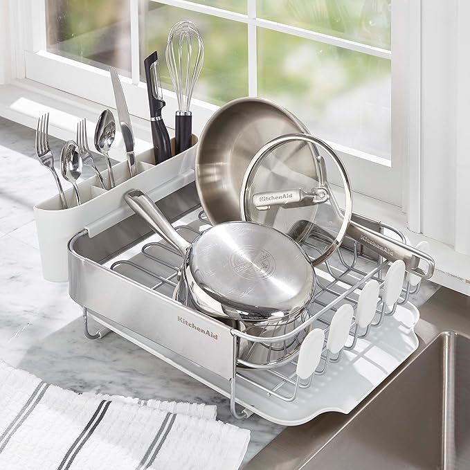 KitchenAid Compact Satin Wire Rust Resistant, Expandable Dish Rack - Image 8