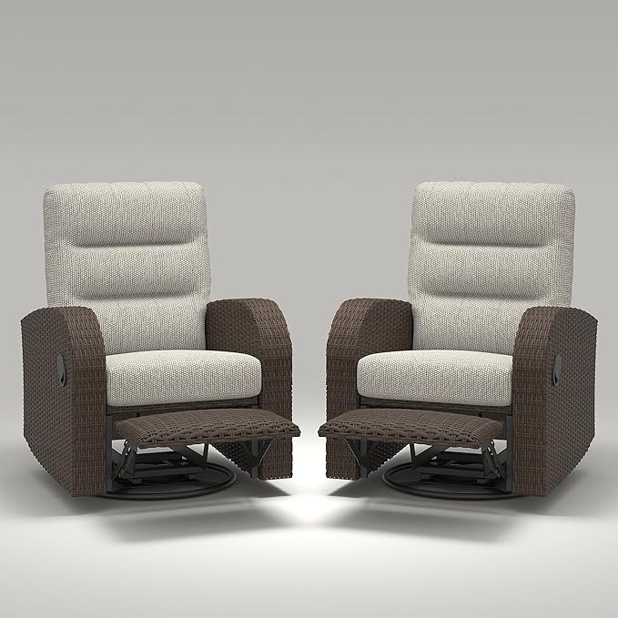 LayinSun Oversized Wicker Outdoor Swivel Glider Recliner with Adjustable Backrest & Footrest, Patio Reclining Lounge Chair - Set of 2 - Image 8