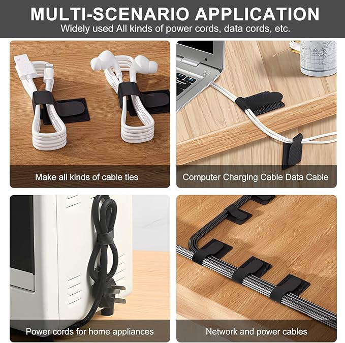 20-Pack Large Reusable Self-Adhesive Cable Ties cable management Adjustable - Image 3