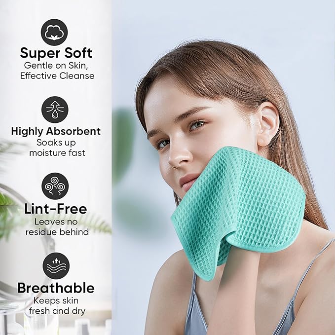 Microfiber Waffle Face Towels, 4 Pieces, Fast Drying, Lint Free 430 GSM - Image 4