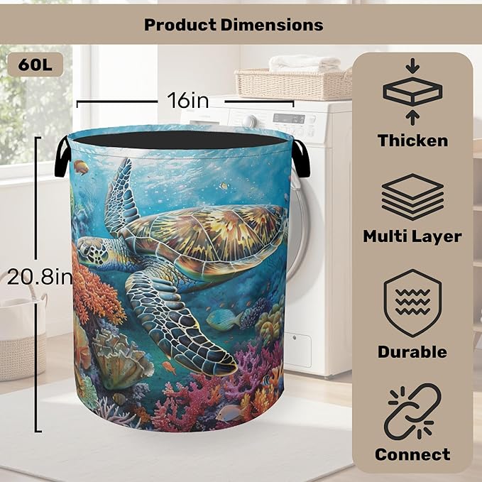 Sea Turtle Foldable Canvas Laundry Basket - Image 2