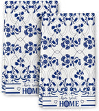 Blue Kitchen Towels Decorative Set of 2, Absorbent Boho Floral Dish Towels by Wovoto