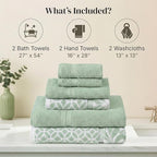Modern Threads Trefoil Filigree 6-Piece 100% Cotton Towel Set – Reversible Yarn - Image 3