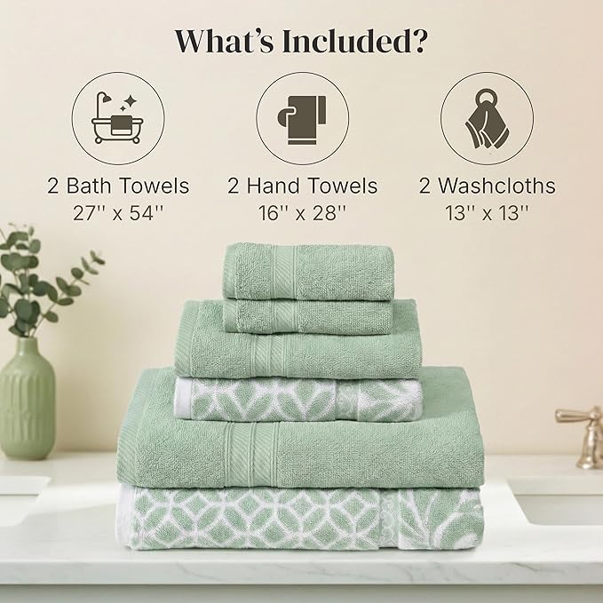 Modern Threads Trefoil Filigree 6-Piece 100% Cotton Towel Set – Reversible Yarn - Image 3
