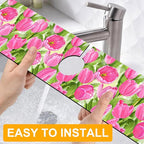2 Pack Watercolor Tulips Sink Faucet Absorbing Mat Pink Tulips Super Absorbent - Image 4