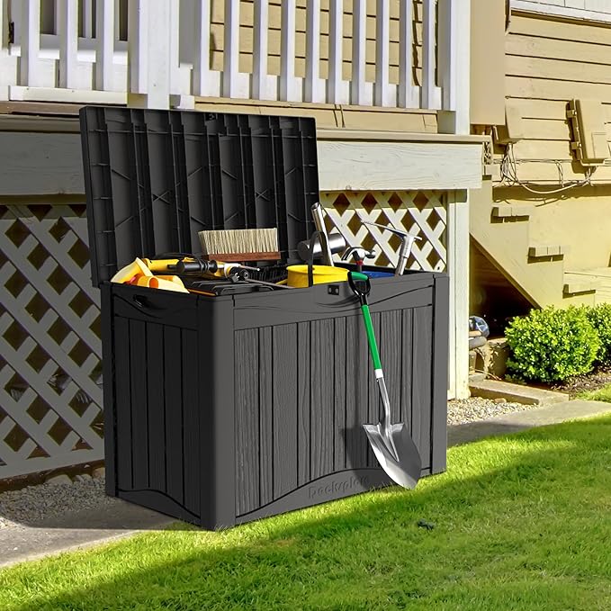 TARKARI 50 Gallon Lockable Resin Deck Box, Waterproof & UV-Resistant Outdoor Storage Box for Outdoor Cushion Storage, Garden Tools & Pool Accessories Storage, Black - Image 6