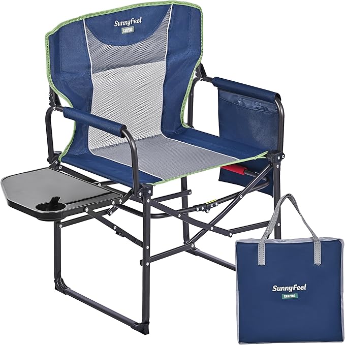 SUNNYFEEL Camping Directors Chair, Heavy Duty,Oversized Portable Folding Chair with Side Table, Pocket for Beach, Fishing,Trip,Picnic,Lawn,Concert Outdoor Foldable Camp Chairs by SunnyFeelCamping