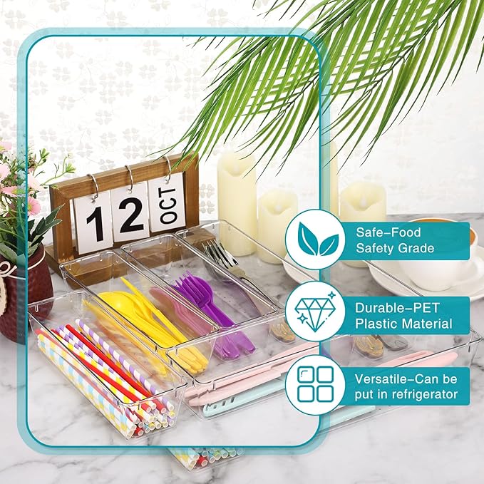 Maitys 12 Pcs Clear Drawer Organizer 9 x 3 x 2 Inches Plastic Rectangle Trays - Image 3