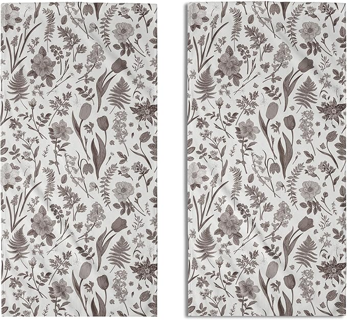 Spring Floral Hand Towels for Bathroom Set of 2 Dark Brown White Flower Leaves by Aytipun