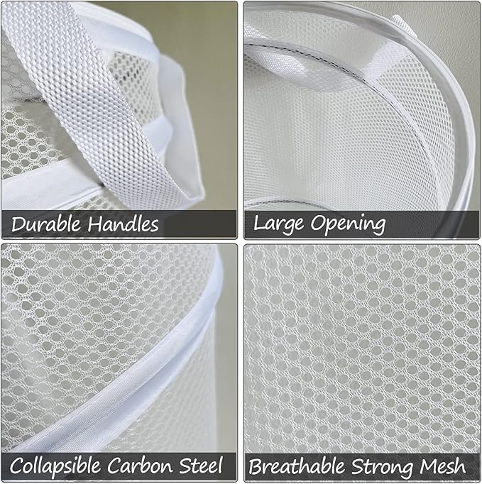 BATTOO Large Collapsible Laundry Basket Foldable Mesh Pop Up Hamper - Image 3