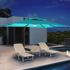 10 X 13 FT Cantilever Patio Umbrella with Led Lights and Base Included Outdoor Heavy Duty Double Top Rectangle Offset Umbrellas with 360-degree Rotation for Pool Deck Backyard, Turquoise - Image 3