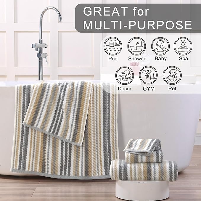 Cotton Towels Set of 3, 1 Absorbent Hand 16"x27", 1 Lightweight Washcloth - Image 5