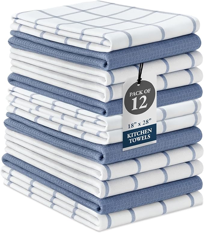 LANE LINEN Dish Towels Set of 12-18” x 28” Soft, Absorbent Cotton Kitchen Towels by LaneLinen