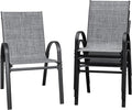Flamaker Patio Chairs Stackable Dining Chairs Set of 4 Metal and Teslin Outdoor Chairs for Lawn Deck Balcony Porch (Grey) by Flamaker