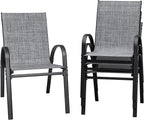 Flamaker Patio Chairs Stackable Dining Chairs Set of 4 Metal and Teslin Outdoor Chairs for Lawn Deck Balcony Porch (Grey) by Flamaker