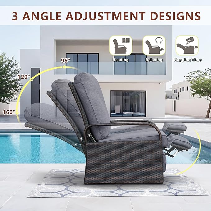 ATR ART TO REAL Outdoor Wicker Recliner Chair with 5.5'' Cushions, Automatic Adjustable Patio Chaise Lounge Chairs, Aluminum Frame Reclining Chair, UV Resistant, Rustless (Grey) - Image 4