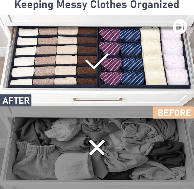 Joyoldelf Sock Drawer Organizer Divider 4 Packs Underwear Organizer, 2 x 24 - Image 5