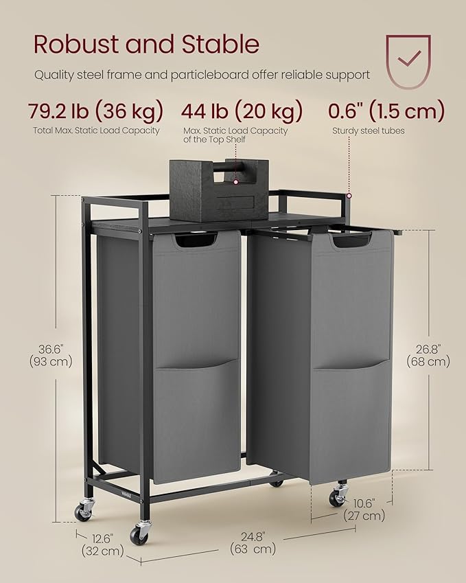 VASAGLE Laundry Sorter, 29 Gal. Laundry Hamper Basket - Image 6