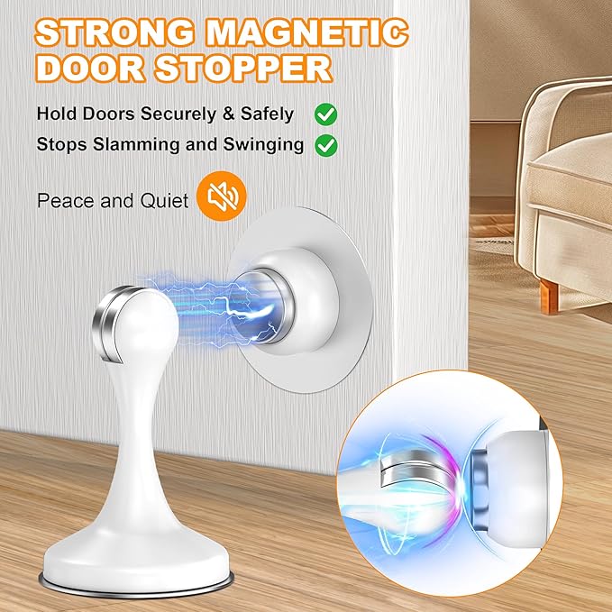 Crosize Magnetic Door Stoppers 2 Pack, Stainless Steel Door Stops - Image 2