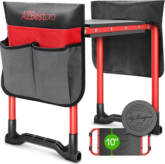 Garden Kneeler and Seat Heavy Duty,Upgraded Foldable Gardening Stool Widened to 10" Stable Wear-Resistant Prevent Knee and Back Pain, Bench High-End 2 Large Tool Bags Gift for Women by AZBestPro