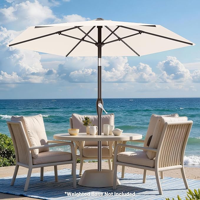 AreShark 7.5FT Patio Umbrella Table Market Umbrella with 6 Sturdy Ribs, Button Tilt/Crank, Heavy-Duty Outdoor Umbrellas for Pool, Deck, Garden and Backyard, Cream White - Image 4