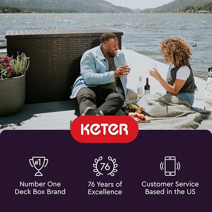 Keter Java XXL 230 Gallon Resin Rattan Look Large Outdoor Storage Deck Box for Patio Furniture Cushions, Pool Toys, and Garden Tools, Dark Grey - Image 12
