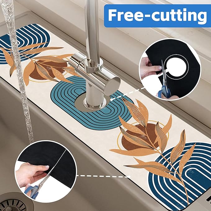 Abstract Blue Minimalistic Sink Faucet Absorbing Mat Sink Splash Guard Faucet - Image 7