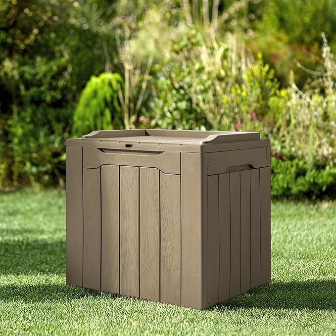 JUMMICO 31 Gallon Resin Deck Box Waterproof Indoor Outdoor Storage Boxes for Patio Furniture Cushions and Garden Tools (Light Brown) - Image 4