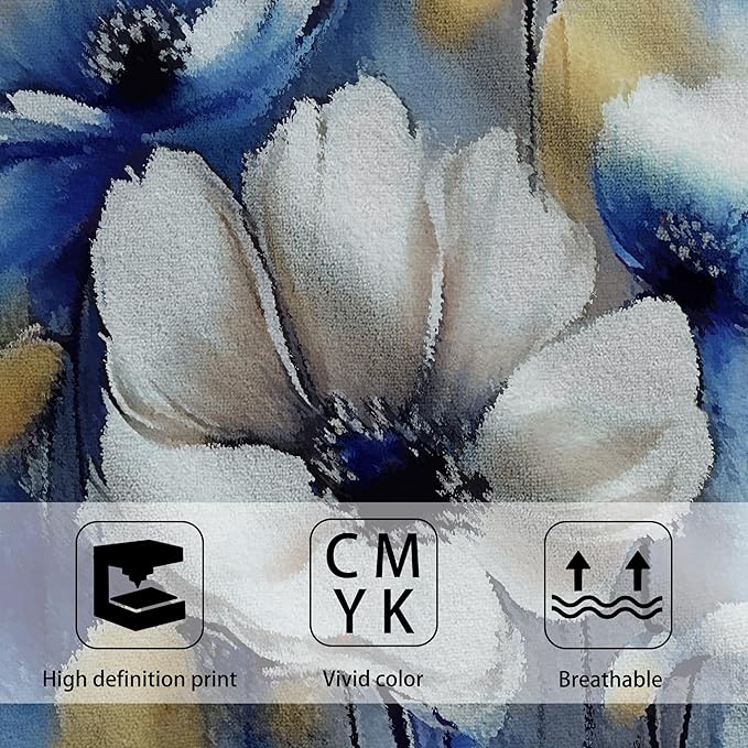 Watercolor White Blue Flowers Hand Towel Set of 2, Abstract Oil Painting Floral - Image 3