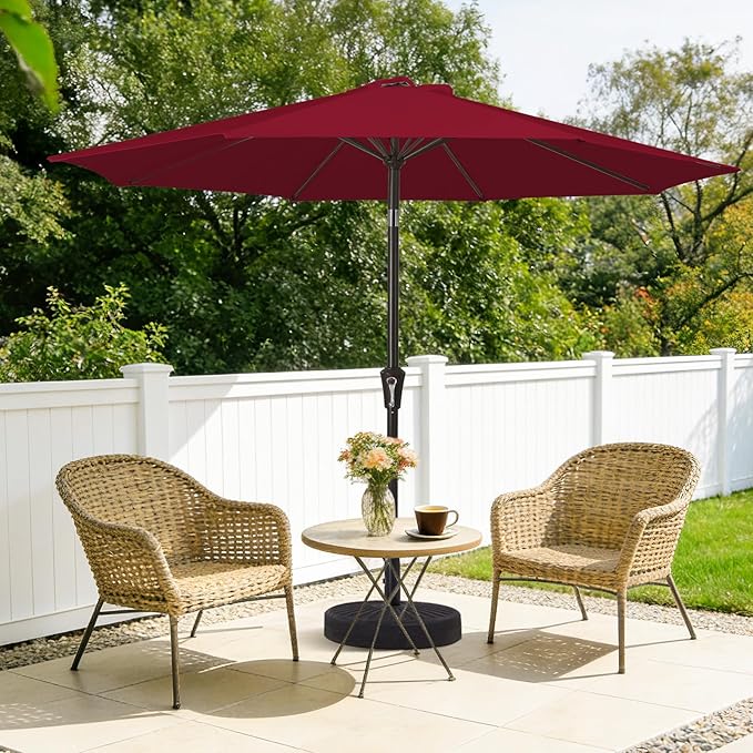 MEWAY 9ft Patio Umbrella Outdoor Table Umbrellas with Push Tilt and Crank, Market Umbrella 8 Sturdy Ribs for Deck, Garden, Pool and Backyard, Cherry Red - Image 3
