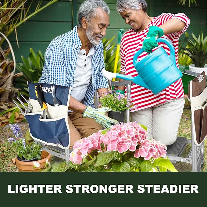 Aimerla Foldable Garden Kneeler Seat Heavy Duty [Upgraded Widened Thick Kneeling Pad] Gardening Stool with Large Tool Bags with Pockets - Portable Garden Bench Gardening Gifts for Parents - Image 4