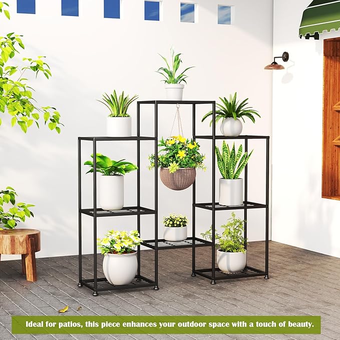 Metal Plant Stand Indoor Metal Plant Stands Outdoor Tiered Plant Shelf for Multiple Plants, 4 Tiers 8 Potted Plant Rack Holder Garden Shelves Flower Stand for Living Room Patio Corner (8 Tiers-B) - Image 7