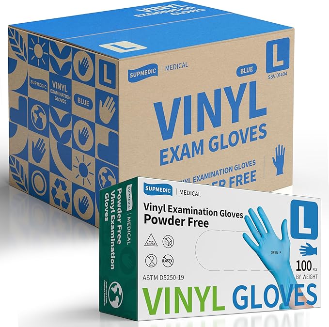 Vinyl Disposable Exam Gloves, 4Mil Powder-Free Latex-Free Food Grade Cooking by Supmedic