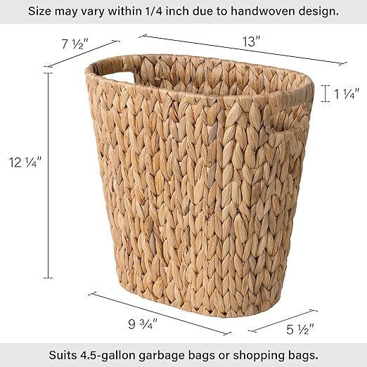 StorageWorks Wicker Waste Basket, Handwoven Water Hyacinth Trash Can - Image 3