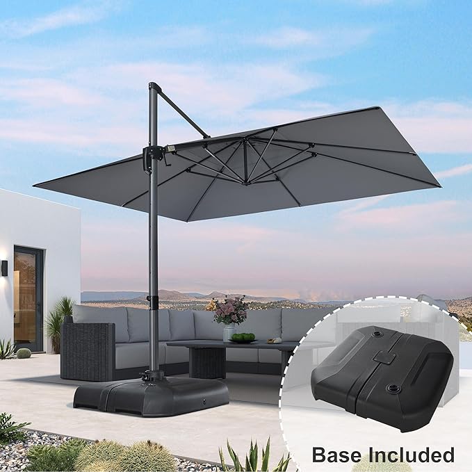 PURPLE LEAF 10' X 13' Patio Umbrella with Base Outdoor Cantilever Rectangle Offset Umbrella with 360-degree Rotation for Garden Deck Pool Patio Light Grey - Image 2