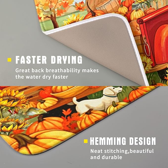 Autumn Pumpkin Red Truck Dish Drying Mat - Image 3