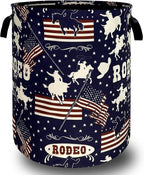 Western Cowboy Laundry Hamper Foldable Oxford Cloth American Flag Laundry Basket by Unknown