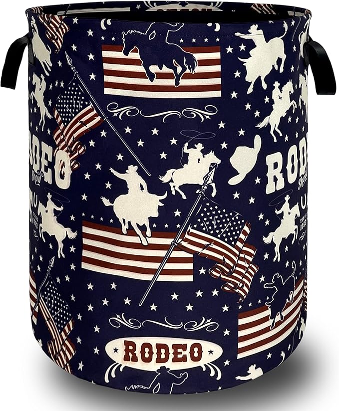 Western Cowboy Laundry Hamper Foldable Oxford Cloth American Flag Laundry Basket by Unknown